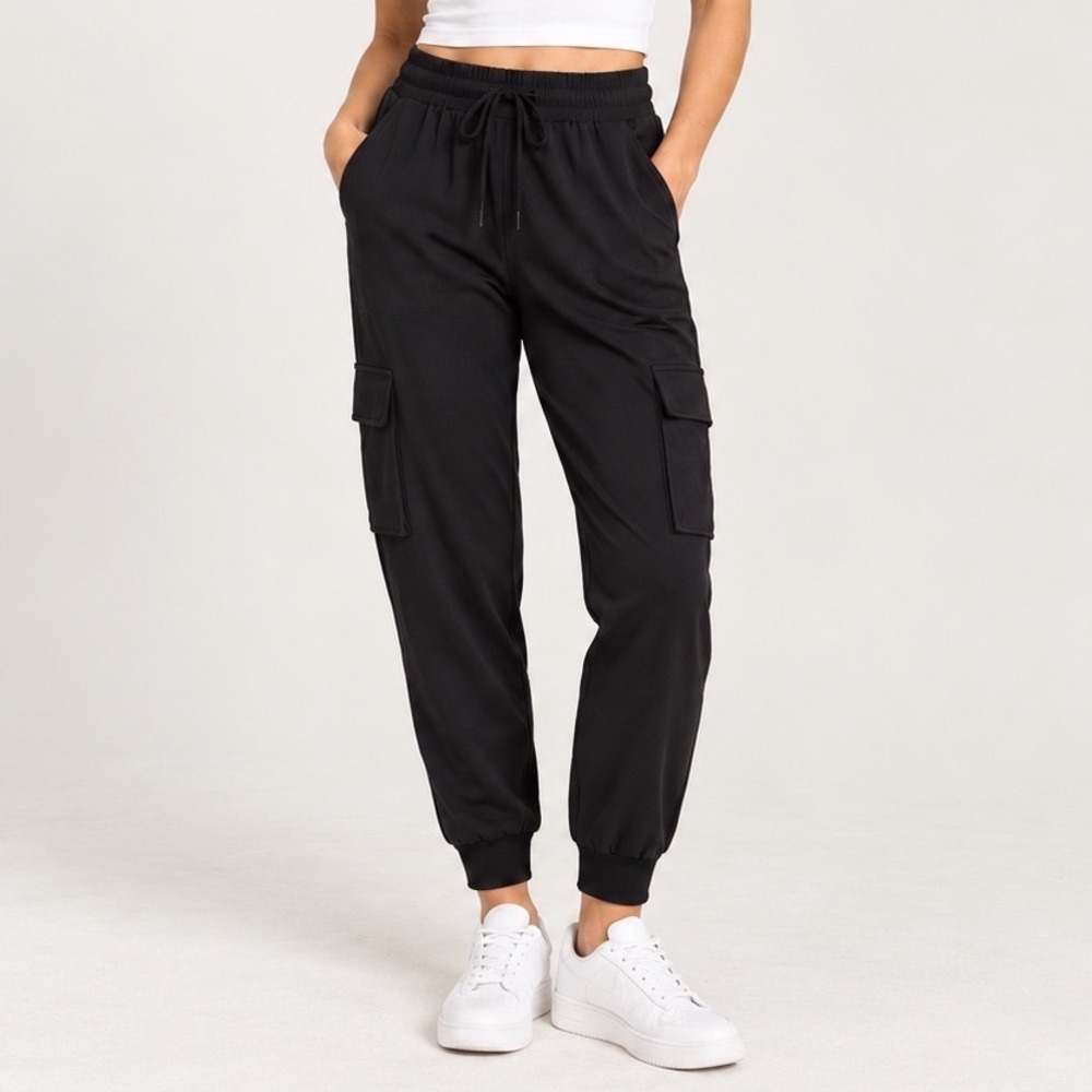Rachel Zoe Black Cargo Jogger Pants S Mid Rise Utility Pocket Sporty Athleisure